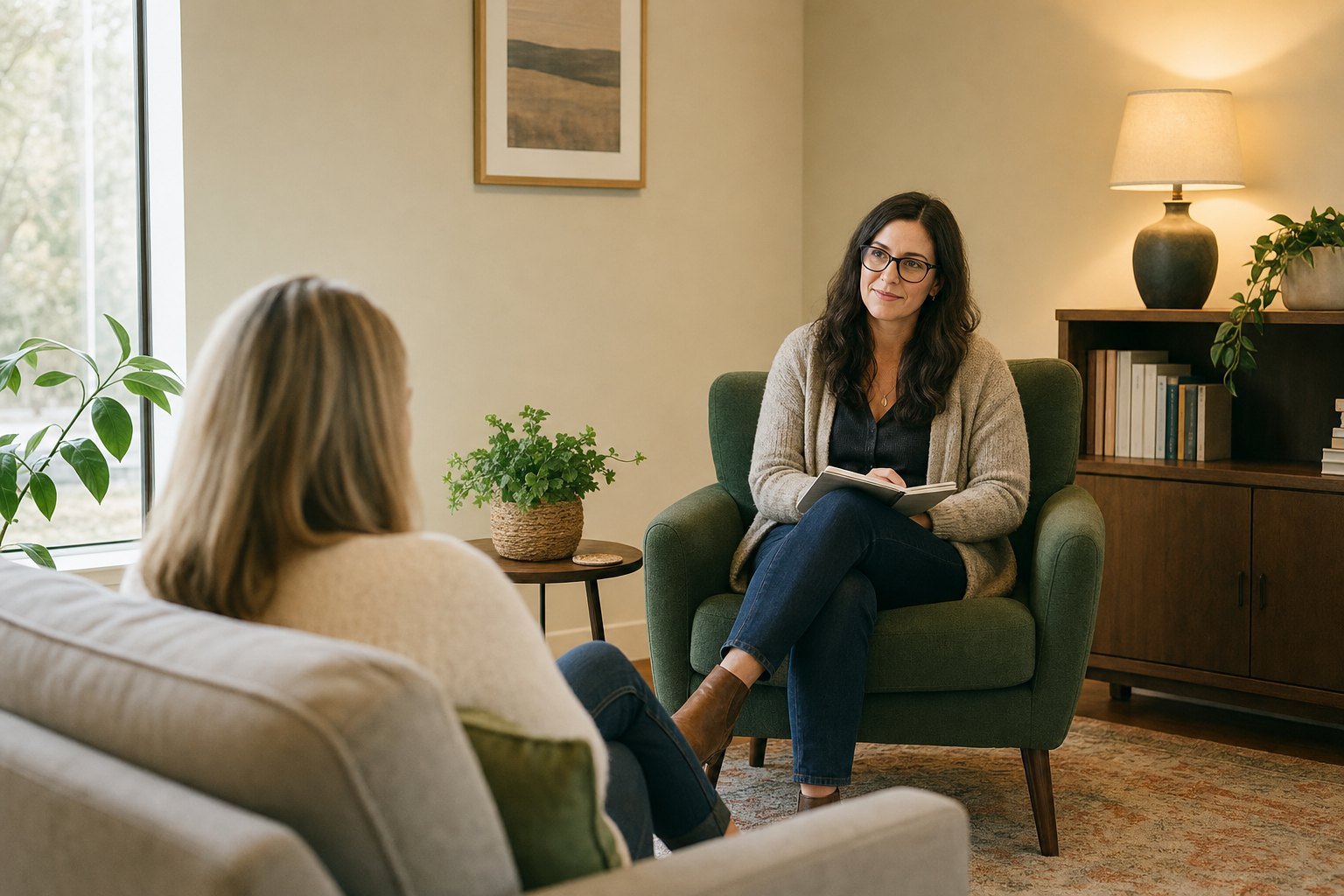 A therapist listening during a counseling session